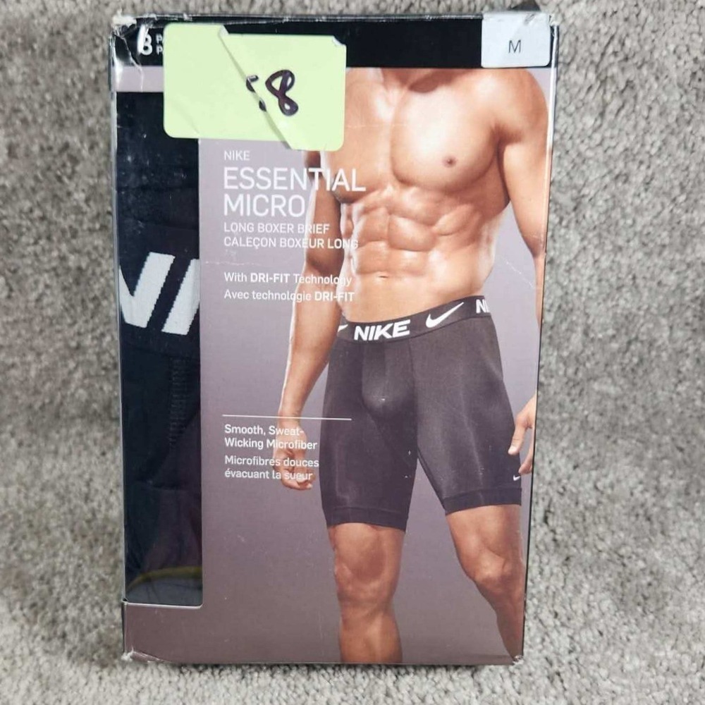 Nike Essential Micro Long Boxer Brief 3 Pack Black Mens Medium